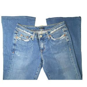 Vintage Low Rise Flare Rip Y2K Blue‎ Tattoo Jeans Denim Size 27